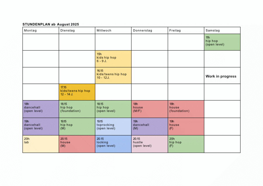 Stundenplan ab August 2025 Stundenplan ab August 2025