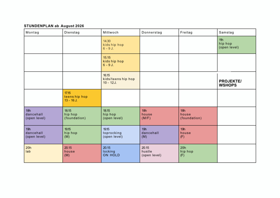 Stundenplan Ab August 26